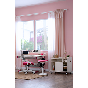 Yükseklik ve Eğim Ayarlı, Sirius Premium Plus Bilgisayar ve Çalışma Masası Takımı Beyaz/Fuşya Pembe