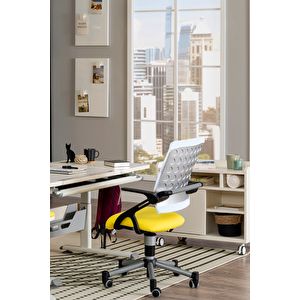 Creo Mobili Yükseklik ve Sırt Ayarlı Vega Plus Çalışma Sandalyesi, Ofis ve Bilgisayar Koltuğu, Beyaz/Sarı