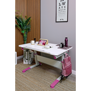 Yükseklik ve Eğim Ayarlı, Sirius Simple Çalışma Masası - 120x75 cm, Ekru/Fuşya Pembe