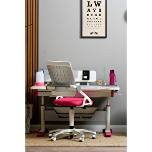 Creo Mobili Yükseklik ve Eğim Ayarlı, Sirius Simple Çalışma Masası - 120x75 cm, Ekru/Fuşya