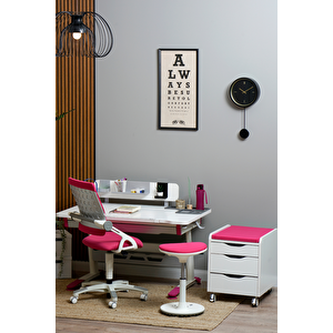 Creo Mobili Yükseklik ve Eğim Ayarlı, Sirius Simple Çalışma Masası - 120x75 cm, Ekru/Fuşya