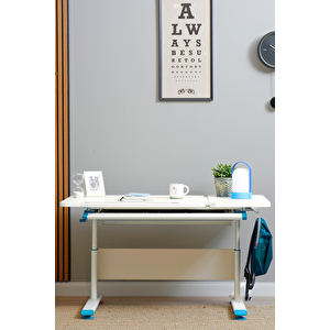 Creo Mobili Yükseklik ve Eğim Ayarlı, Çekmeceli, Vega Basic Çalışma Masası 130x70 cm, Ekru/Mavi