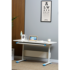 Creo Mobili Yükseklik ve Eğim Ayarlı, Çekmeceli, Vega Basic Çalışma Masası 130x70 cm, Ekru/Mavi