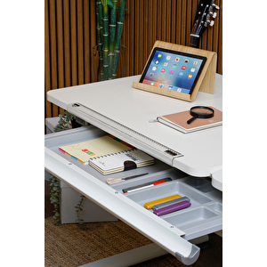 Creo Mobili Yükseklik ve Eğim Ayarlı, Çekmeceli, Vega Basic Çalışma Masası 130x70 cm, Ekru/Mavi