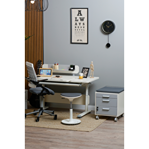 Creo Mobili Yükseklik ve Eğim Ayarlı, Çekmeceli, Vega Basic Çalışma Masası 130x70 cm, Ekru/Gri