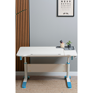 Yükseklik ve Eğim Ayarlı, Sirius Simple Çalışma Masası - 120x75 cm, Ekru/Mavi Mavi