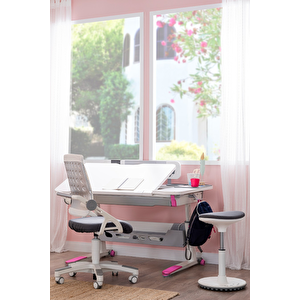 Yükseklik ve Eğim Ayarlı, Sirius Standart Bilgisayar, Ofis ve Çalışma Masası Beyaz/Fuşya Pembe