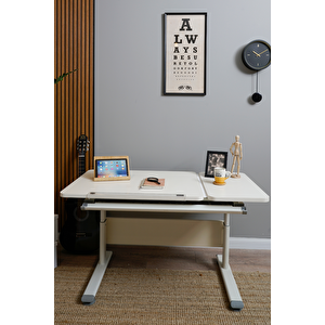 Yükseklik ve Eğim Ayarlı, Vega Simple Çalışma Masası - 130x70 cm, Ekru/Gri Gri