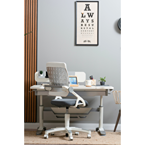 Yükseklik ve Eğim Ayarlı, Sirius Simple Çalışma Masası - 120x75 cm, Ekru/Gri Gri