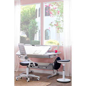 Creo Mobili Yükseklik ve Eğim Ayarlı, Sirius Simple Çalışma Masası - 120x75 cm, Ekru/Gri