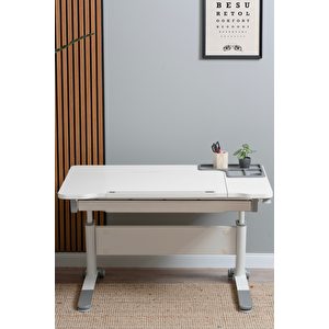 Yükseklik ve Eğim Ayarlı, Çekmeceli, Sirius Basic Çalışma Masası 120x75 cm, Ekru/Gri Gri