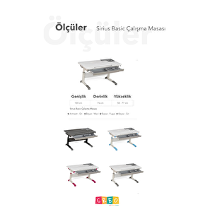 Creo Mobili Yükseklik ve Eğim Ayarlı, Çekmeceli, Sirius Basic Çalışma Masası 120x75 cm, Ekru/Gri