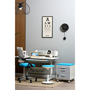 Yükseklik ve Eğim Ayarlı, Vega Simple Çalışma Masası - 130x70 cm, Ekru/Mavi Mavi