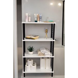 Çevir Kur Banyo Düzenleyici 4 Raflı Banyo Dolabı Çok Amaçlı Dolap Geniş Kitaplık Mutfak Rafı Beyaz