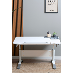Yükseklik ve Eğim Ayarlı, Sirius Simple Çalışma Masası - 120x75 cm, Beyaz/Gri Gri