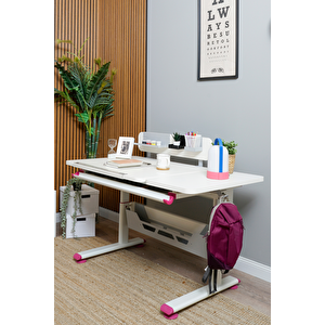Yükseklik ve Eğim Ayarlı, Vega Standart Bilgisayar, Ofis ve Çalışma Masası Ekru/Fuşya Pembe