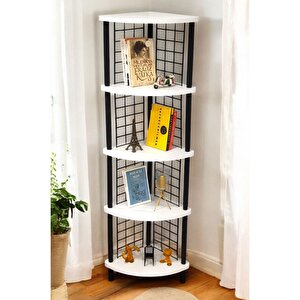 Çevir Kur 5 Raflı Dekoratif Köşe Rafı Aksesuar Rafı Kitaplık Beyaz