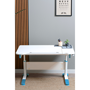 Yükseklik ve Eğim Ayarlı, Sirius Simple Çalışma Masası - 120x75 cm, Beyaz/Mavi Mavi