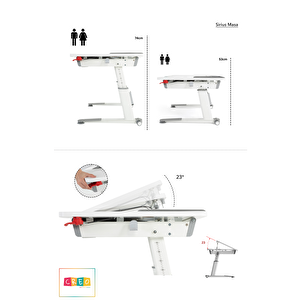Creo Mobili Yükseklik ve Eğim Ayarlı, Sirius Simple Çalışma Masası - 120x75 cm, Beyaz/Mavi