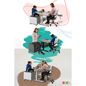 Creo Mobili Yükseklik ve Eğim Ayarlı, Vega Advanced Bilgisayar ve Çalışma Masası Takımı Ekru/Fuşya