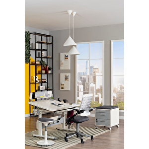 Creo Mobili Yükseklik ve Eğim Ayarlı, Çekmeceli, Vega Basic Çalışma Masası 130x70 cm, Beyaz/Gri