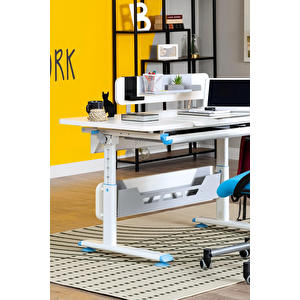 Creo Mobili Yükseklik ve Eğim Ayarlı, Vega Standart Bilgisayar, Ofis ve Çalışma Masası Beyaz/Mavi