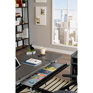 Yükseklik ve Eğim Ayarlı, Çekmeceli, Vega Basic Çalışma Masası 130x70 cm, Antrasit Gri