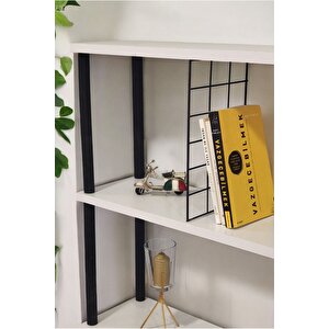 Çevir Kur 5 Raflı Modern Dekoratif Geniş Kitaplık Klasörlük Çok Amaçlı Düzenleyici Raf Beyaz
