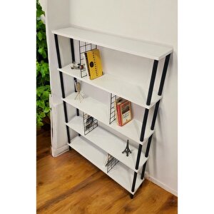 Çevir Kur 5 Raflı Modern Dekoratif Geniş Kitaplık Klasörlük Çok Amaçlı Düzenleyici Raf Beyaz