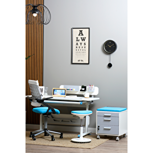 Creo Mobili Yükseklik ve Eğim Ayarlı, Çekmeceli, Vega Basic Çalışma Masası 130x70 cm, Beyaz/Mavi