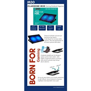 Classone M30 Notebook Standı Ve Soğutucu Mavi Led 14-15.6 Inch, 2 Fan, 2 Usb