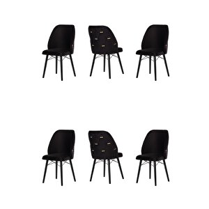 6 Adet Fergana Serisi Babyface Kumaş Gold Detaylı Siyah Gürgen Ayaklı Mutfak Sandalyeleri Siyah