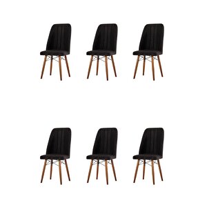 6 Adet Madrid Serisi Nubuk Kumaş Gürgen Ahşap Ayaklı Mutfak Sandalyeleri Siyah
