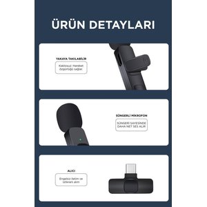 Torima Yaka Mikrofonu Type-c Lightning Dönüştürücülü 2 Adet Kablosuz Mikrofon K9