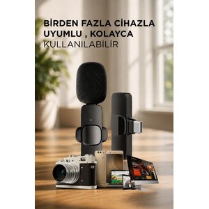 Torima Yaka Mikrofonu Type-c Lightning Dönüştürücülü 2 Adet Kablosuz Mikrofon K9