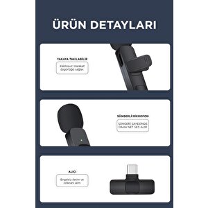 Torima K9 2li Type-c + Lightning Dönüştürücülü Kablosuz Yaka Mikrofonu 2li