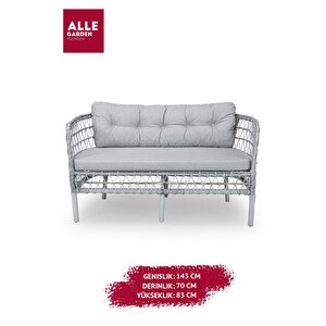 Alle Garden Rattan 2+1+1+cam Sehpa Minderli Bahçe Balkon Oturma Grubu Gri