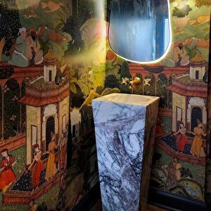Leylak Cilalı Mermer Konik Ayaklı Kare Lavabo Ntrvs25