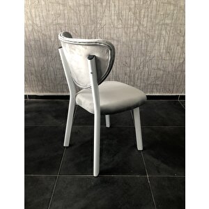 Rita Serisi Gri Renk Elma Model Mutfak Sandalyesi, Yemek Sandalyesi Beyaz Metal Ayak