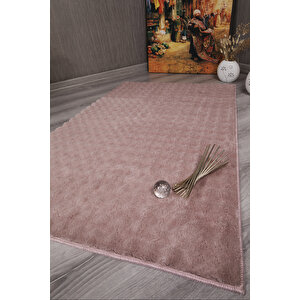 Dekoratif Bubble Uzun Tüylü Yumuşak Puffy Peluş Kaymaz Yıkanabilir Salon Antre Halı Yolluk Pembe 100x400 cm