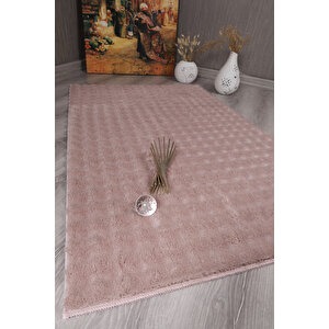 Dekoratif Bubble Uzun Tüylü Yumuşak Puffy Peluş Kaymaz Yıkanabilir Salon Antre Halı Yolluk Pembe 100x400 cm