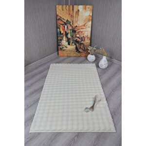 Dekoratif Bubble Uzun Tüylü Yumuşak Puffy Peluş Kaymaz Yıkanabilir Salon Koridor Halı Yolluk Krem