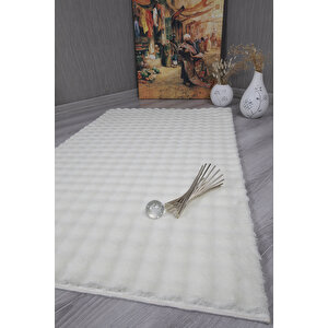 Dekoratif Bubble Uzun Tüylü Yumuşak Puffy Peluş Kaymaz Yıkanabilir Salon Koridor Halı Yolluk Krem 100x200 cm