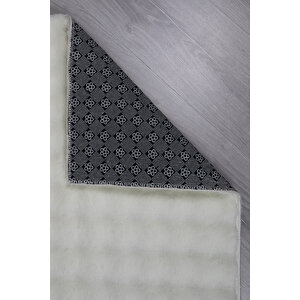 Dekoratif Bubble Uzun Tüylü Yumuşak Puffy Peluş Kaymaz Yıkanabilir Salon Koridor Halı Yolluk Krem 100x150 cm