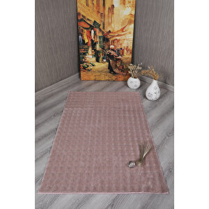 Dekoratif Bubble Uzun Tüylü Yumuşak Puffy Peluş Kaymaz Yıkanabilir Salon Antre Halı Yolluk Pembe 200x290 cm
