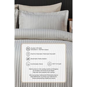 %100 Pamuk Yatak Örtüsü ( Pike ) Takımı Çift Kişilik Kapitone Çizgili Günlük Yıkanabilir Judy