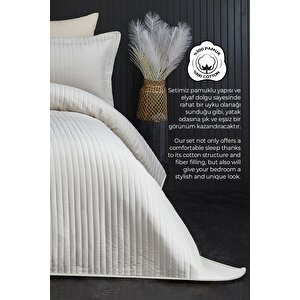 %100 Pamuk Yatak Örtüsü ( Pike ) Takımı Çift Kişilik Kapitone Çizgili Günlük Yıkanabilir Judy