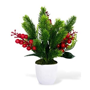 Yapay Çiçek Yılbaşı Çiçeği Kırmızı Kokina Ve Çam Dalı  Beyaz Aksıda 30*20cm