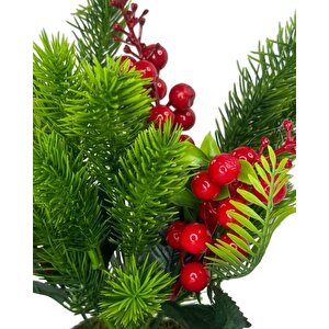 Yapay Çiçek Yılbaşı Çiçeği Kırmızı Kokina Ve Çam Dalı  Beyaz Aksıda 30*20cm