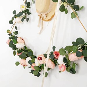 Yapay Çiçek Sarkan Ve Dolanan Krem Somon Pembe Şakayık Okaliptus Yapay Sarmaşık Masa Çiçeği